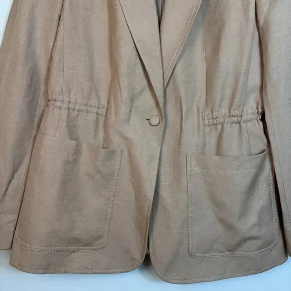 NWOT Calvin Klein Womens Linen Cinched Blazer Size 6 One Button Tan Breathable - Picture 8 of 14